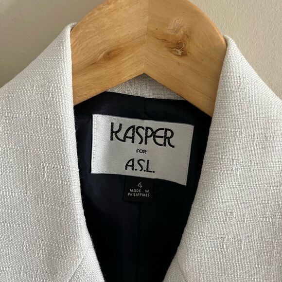 Vintage Kasper Navy White Skirt Suit Set Gold Buttons Blazer 80s Size 4 - Picture 2 of 15